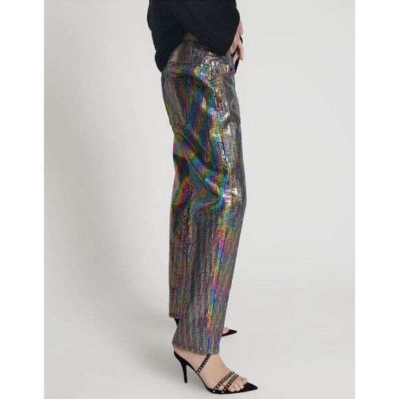 Free People RAINBOW SEQUIN BANDITS RELAXED JEANS Size Size 26 - Picture 5 of 9